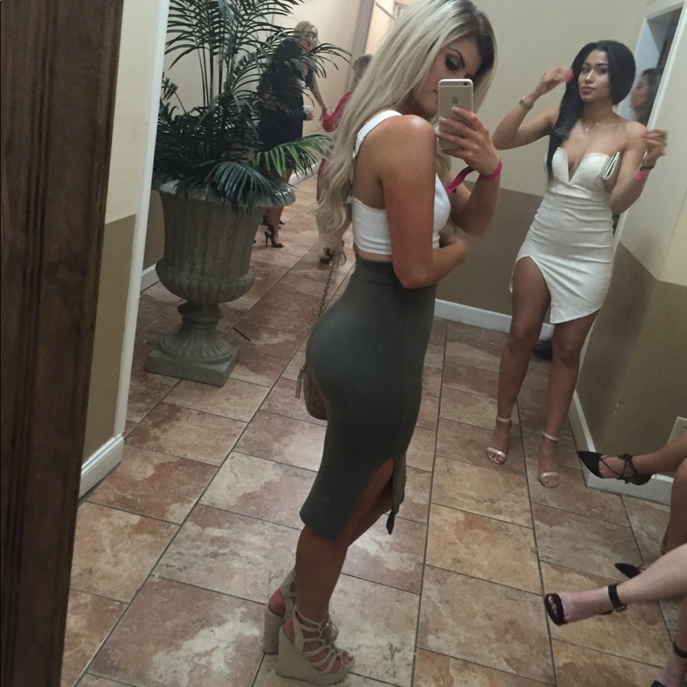 Army green midi skirt